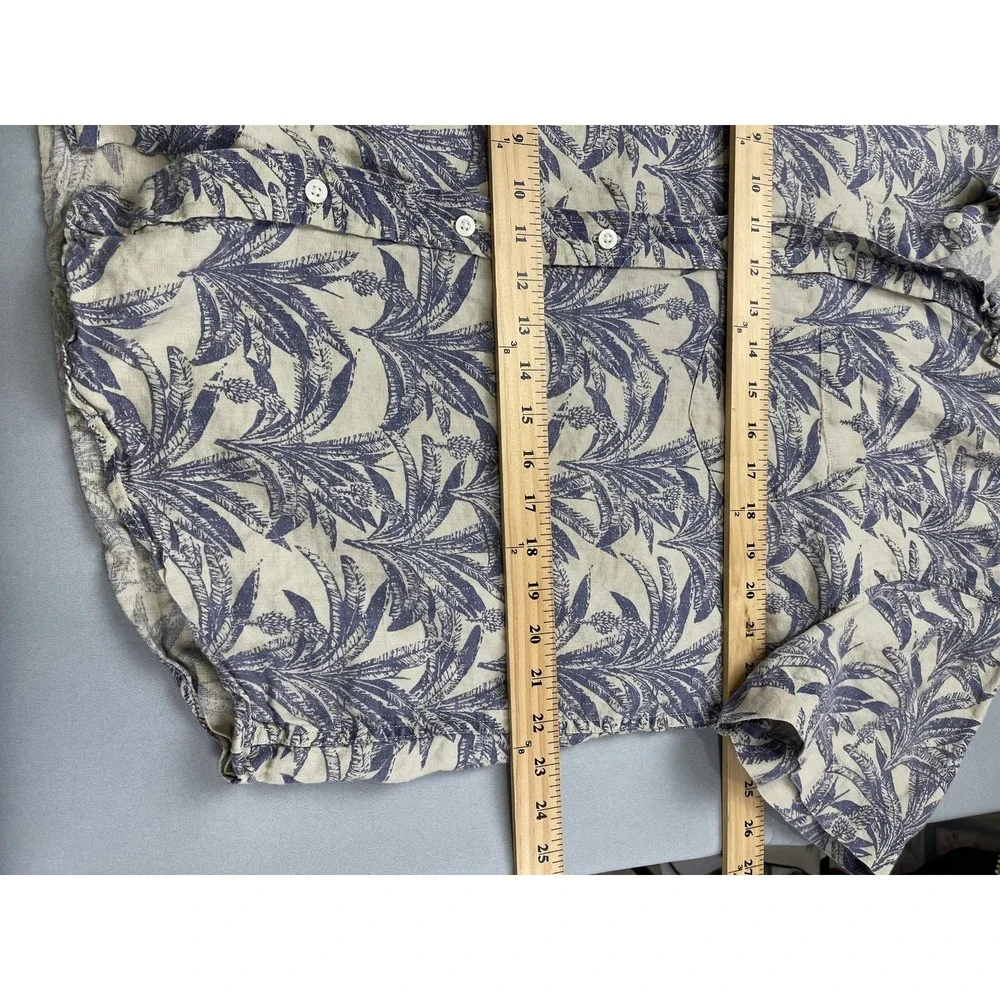 Banana Republic Mens L 100% Linen‎ Short Sleeve Button Up Tropical Shirt